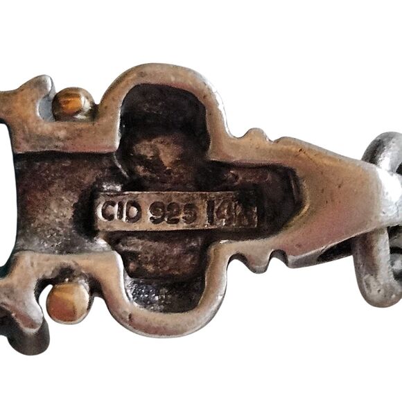 Clyde Dunner Sterling Silver Turquoise Bracelet 14K Gold Trim 7.5 Inch CID - Picture 6 of 7